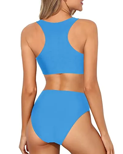 Women High Waisted Two Piece Bikini Set Racerback Bathing Suit Sporty for Teen Girls