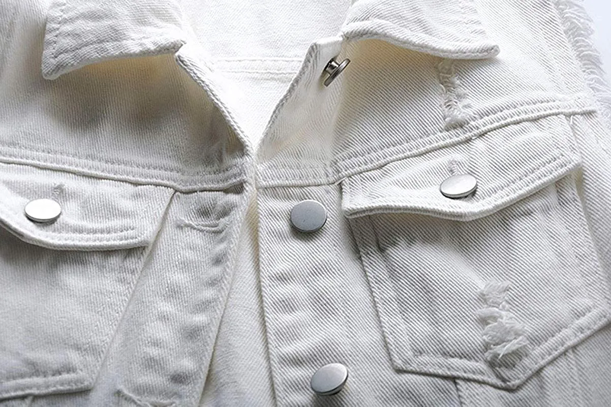 Women's Candy Color Slim Fit Sleeveless Distressed Denim Jean Vest Jacket