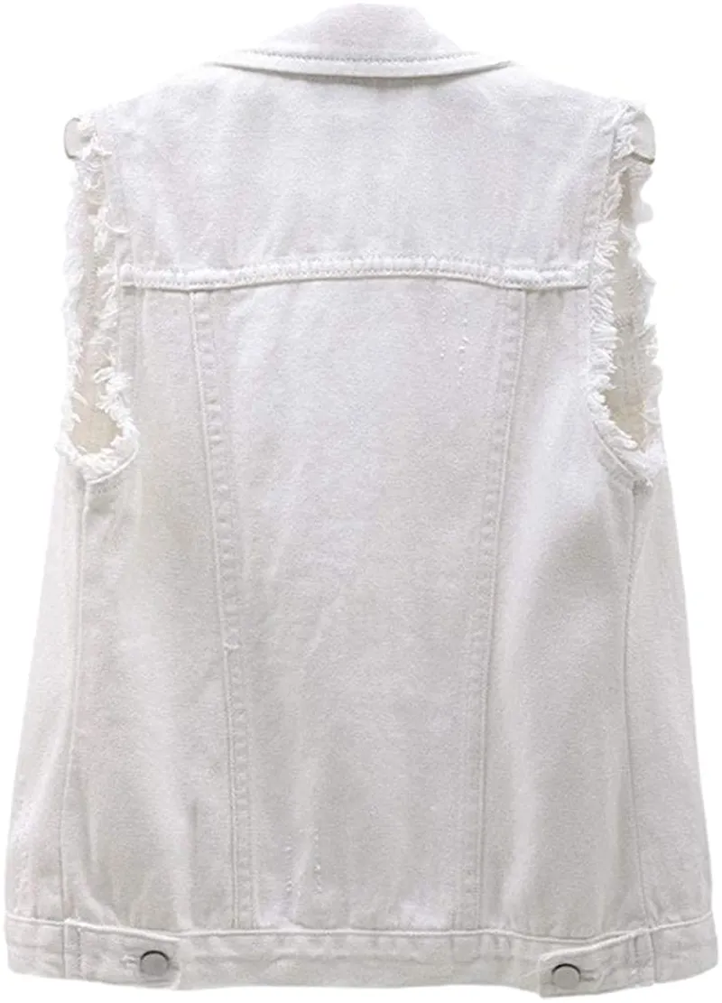 Women's Candy Color Slim Fit Sleeveless Distressed Denim Jean Vest Jacket